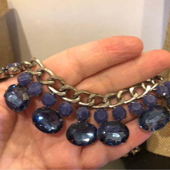 New Chico’s Statement Necklace- antiqued silver with bright blue cut crystals - Picture 4 of 8